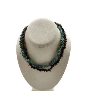 Vintage Turquoise and Tiger Eye Beaded Necklace Choker 14" Double Strand Nature